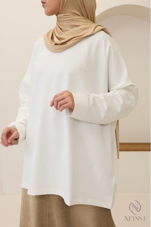 T-shirt ivoire mi-long pour femme hijabi pour le sport tendance