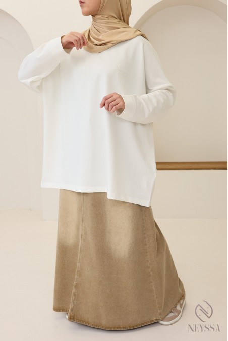 T-shirt ivoire mi-long pour femme hijabi pour le sport tendance