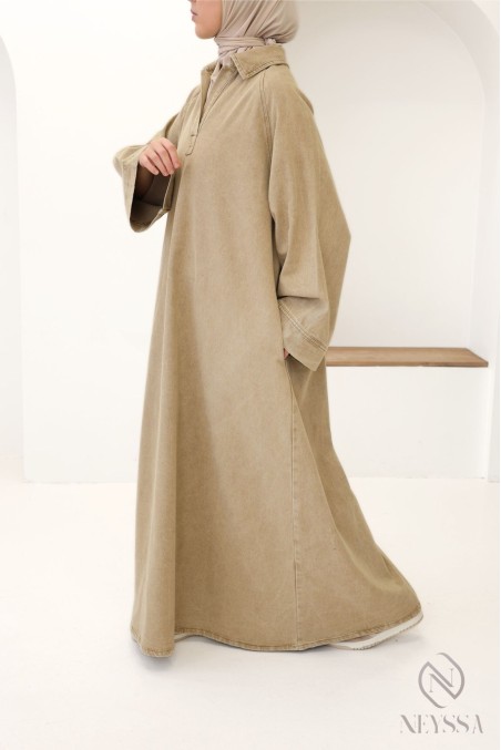 Langes Jeanskleid mit Hemdkragen, 100 % Baumwolle