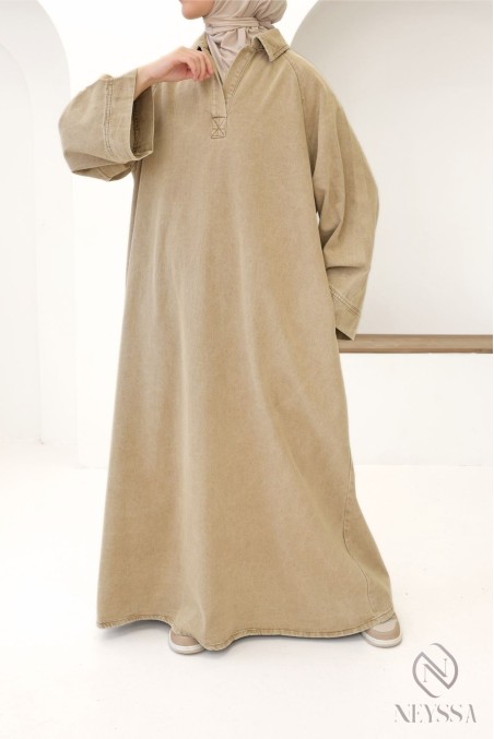 Langes Jeanskleid mit Hemdkragen, 100 % Baumwolle