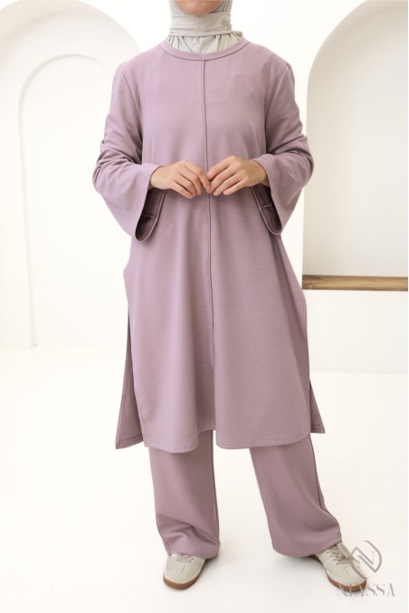 2-teiliges Damen-Set aus Tunika und Hose in Altrosa