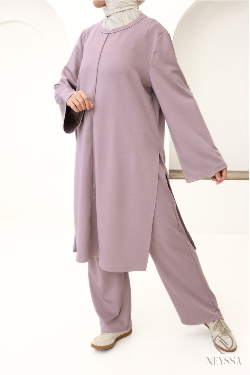 Ensemble 2 pièces vieux rose avec tunique + pantalon femme