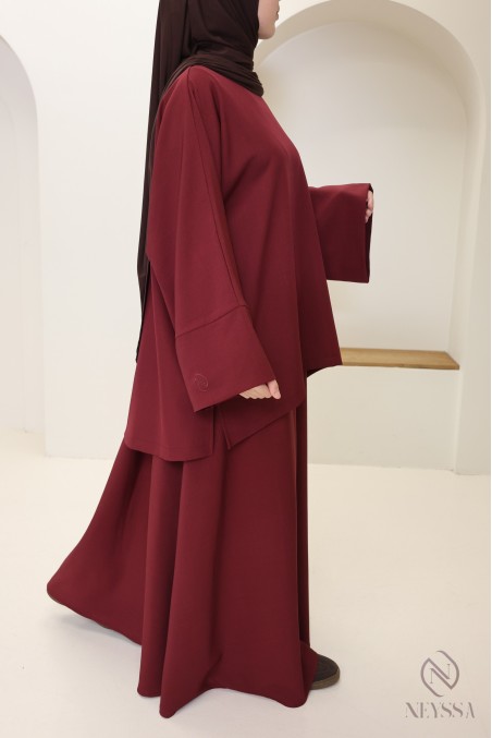 Women's burgundy skirt set, microfibre fabric by Neyssa Confection