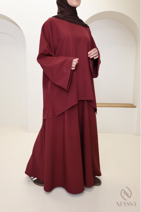 Ensemble femme jupe bordeaux, tissu microfibre Neyssa Confection