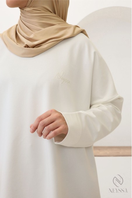 T-shirt ivoire mi-long pour femme hijabi pour le sport tendance
