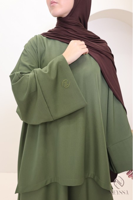 Women's khaki long flared skirt + microfiber tunic set