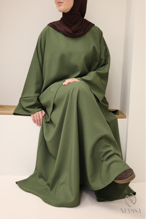 Women's khaki long flared skirt + microfiber tunic set