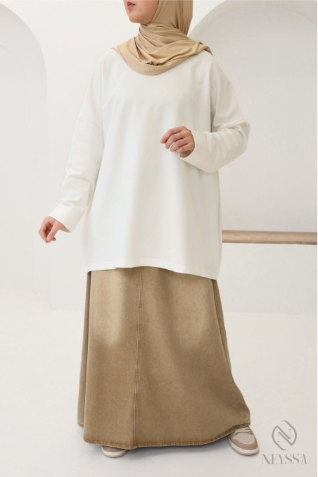 T-shirt ivoire mi-long pour femme hijabi pour le sport tendance