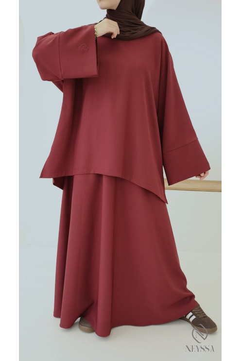 Ensemble femme jupe bordeaux, tissu microfibre Neyssa Confection