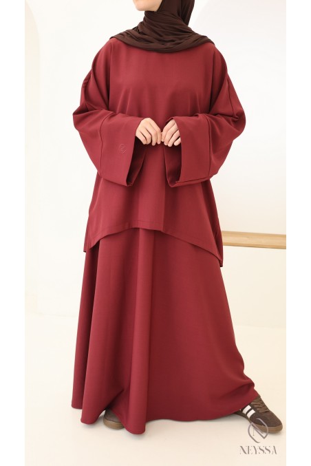 Ensemble femme jupe bordeaux, tissu microfibre Neyssa Confection