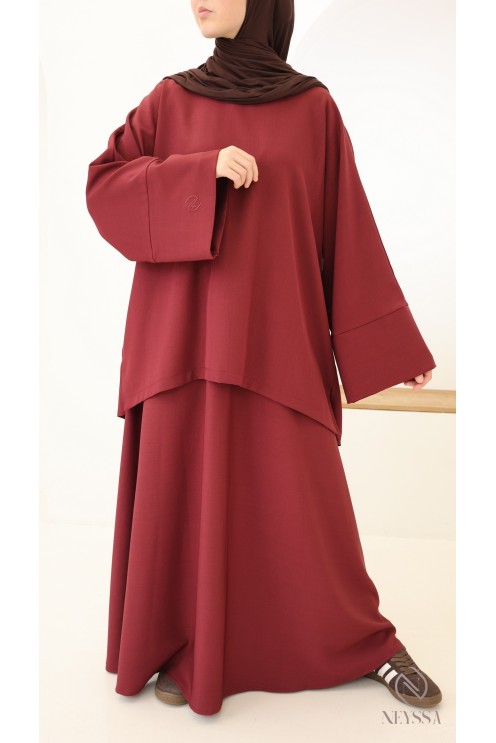 Ensemble femme jupe bordeaux, tissu microfibre Neyssa Confection