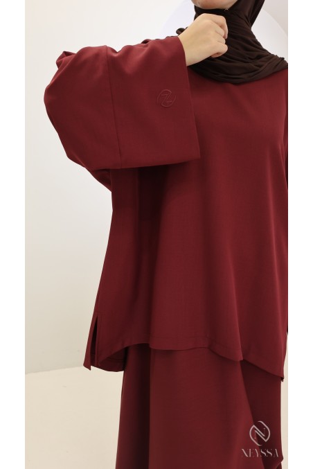 Ensemble femme jupe bordeaux, tissu microfibre Neyssa Confection