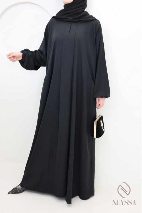 Black single flared Abaya Dubai with pockets for hijabi