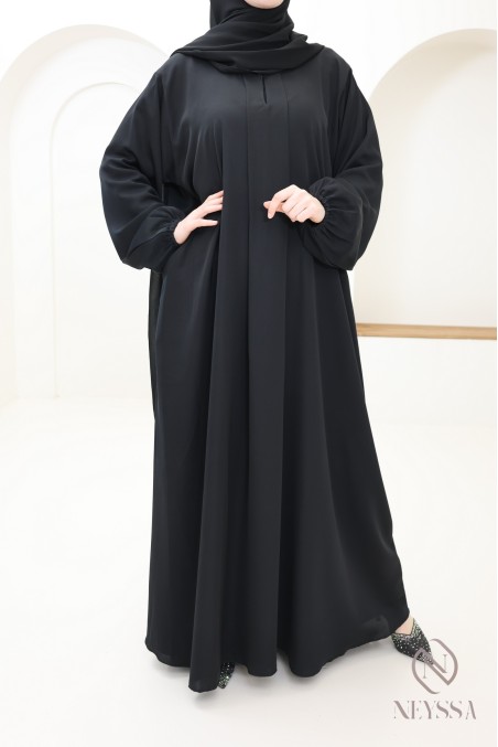 Abaya Dubai schwarz einfach ausgestellt geschnitten mit Taschen Hijabi