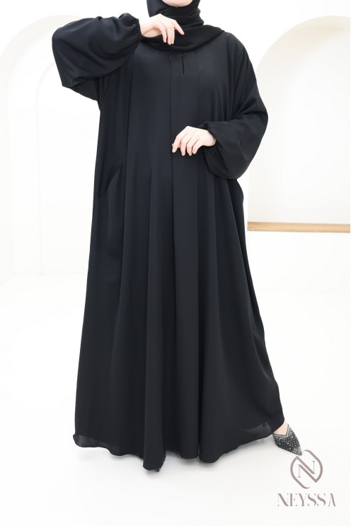 Black single flared Abaya Dubai with pockets for hijabi