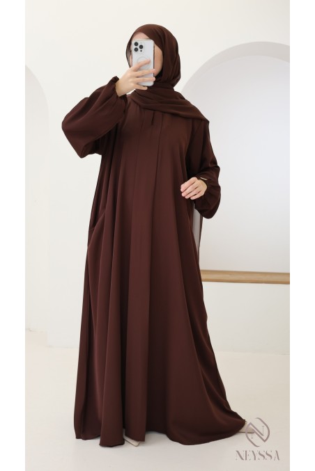 Braune Abaya Dubai aus Nidah-Stoff mit Taschen + Hijab inklusive