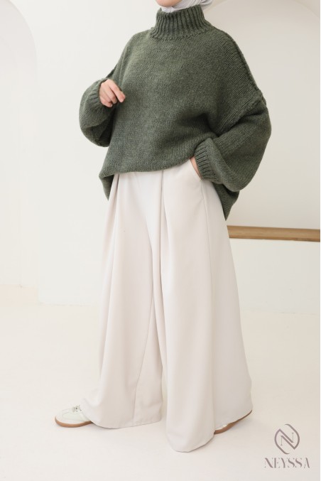 Pull oversize femme modeste en maille, idéal pour tenues hivernales