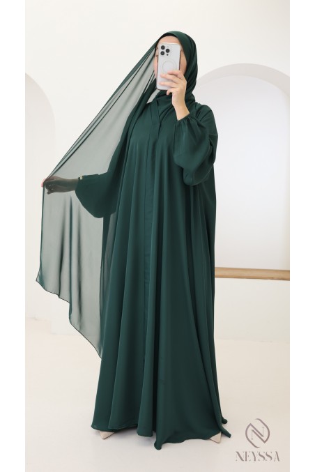 Neyssa green flared Dubai abaya, elegant flowing cut