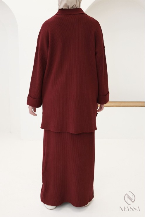 2-piece set: polo neck tunic + skirt, woven knit fabric