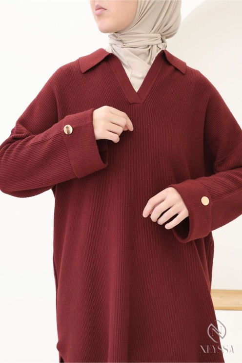 2-piece set: polo neck tunic + skirt, woven knit fabric