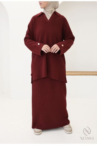 Ensemble 2 pièces : tunique col polo + jupe, tissu maille tissé 2