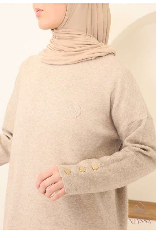 Neyssa Creation beige cosy woven knit skirt and tunic set