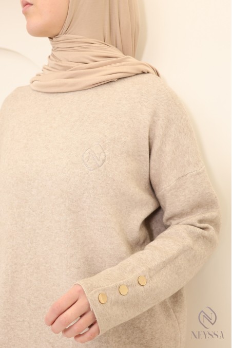 Neyssa Creation beige cosy woven knit skirt and tunic set