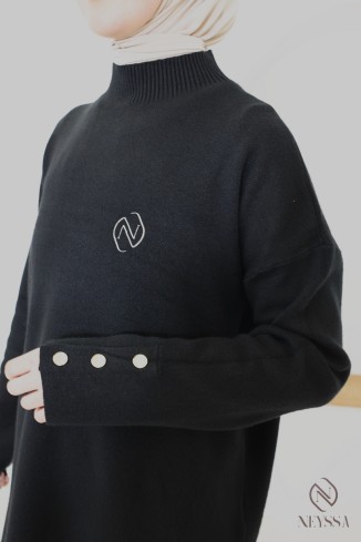 Ensemble noir tunique longue jupe longue maille tissée 2