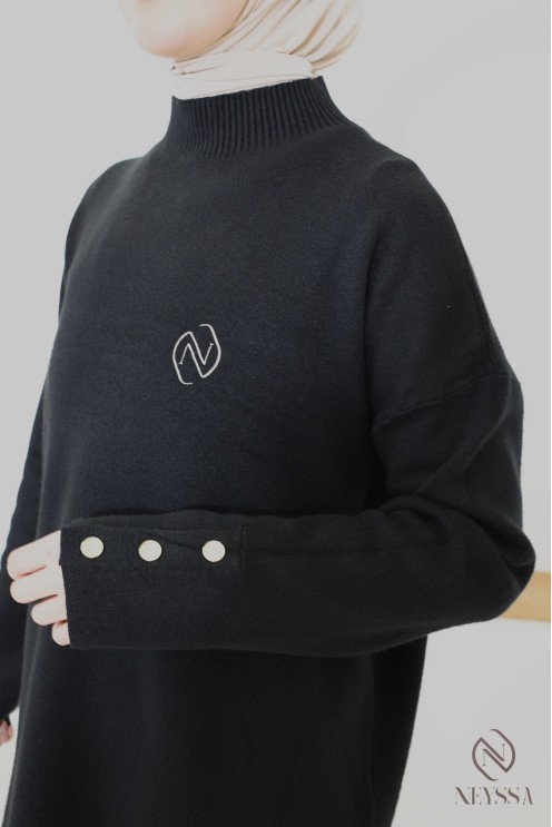 Ensemble noir tunique longue jupe longue maille tissée