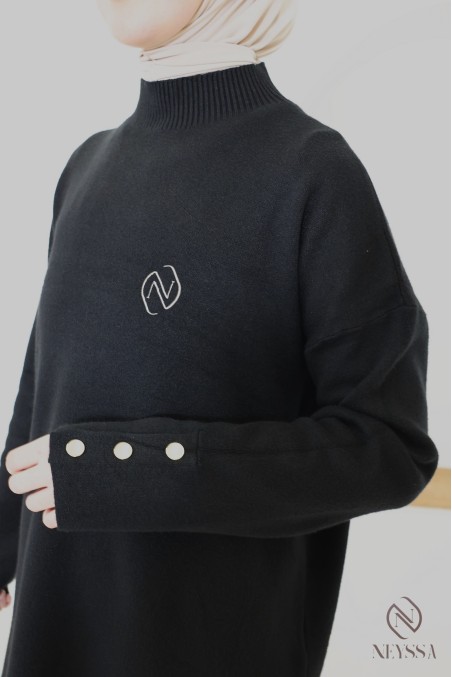 Ensemble noir tunique longue jupe longue maille tissée