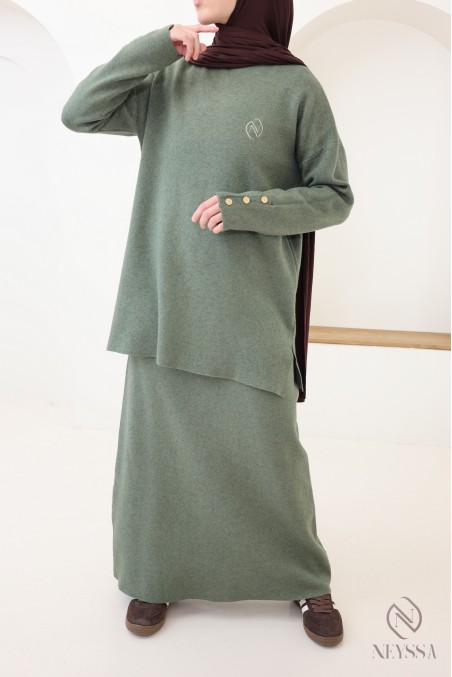 2-teiliges Set aus gewebtem Strick in Khaki, Neyssa Création