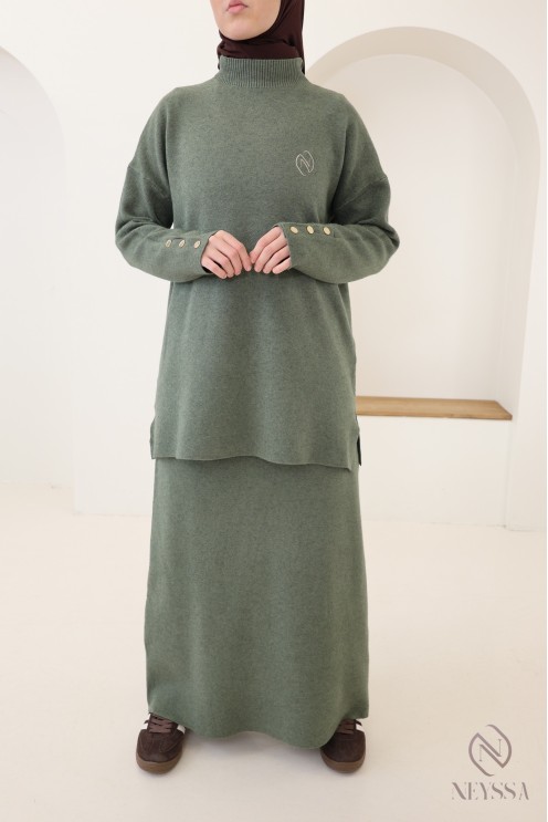 2-teiliges Set aus gewebtem Strick in Khaki, Neyssa Création