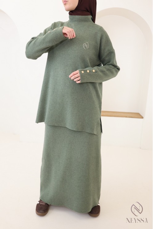 2-teiliges Set aus gewebtem Strick in Khaki, Neyssa Création