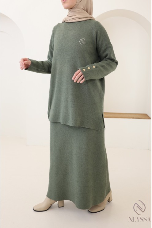 2-teiliges Set aus gewebtem Strick in Khaki, Neyssa Création