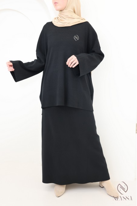 Set aus Tunika und Rock aus gewebtem Strick für Damen