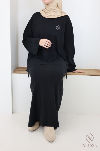 Set aus Tunika und Rock aus gewebtem Strick für Damen 2