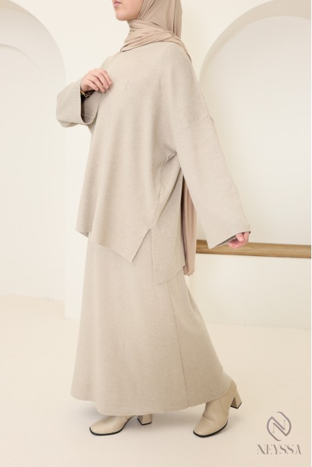 Neyssa Confection beige woven knit skirt set for women