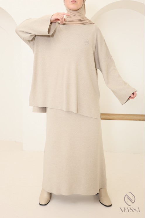 Ensemble jupe beige femme maille tissée Neyssa Confection