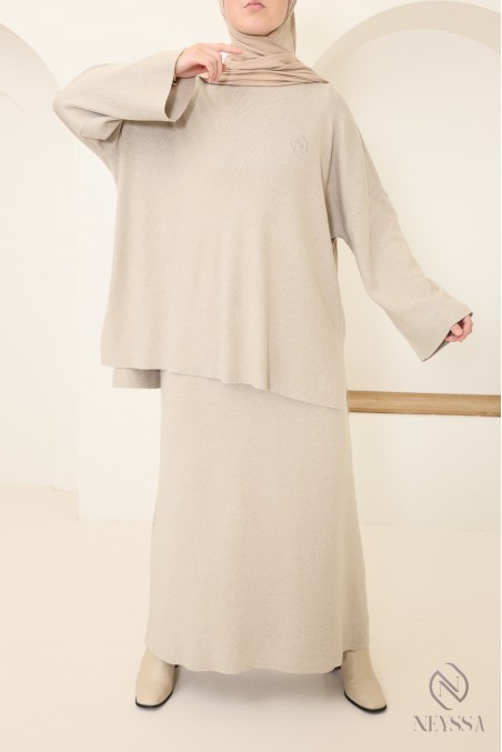 Neyssa Confection beige woven knit skirt set for women