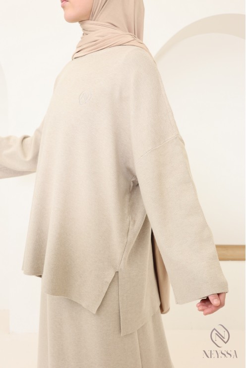 Ensemble jupe beige femme maille tissée Neyssa Confection