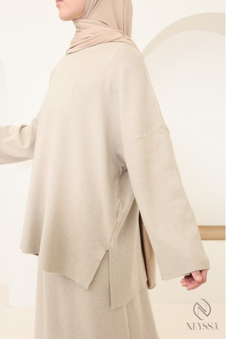 Ensemble jupe beige femme maille tissée Neyssa Confection