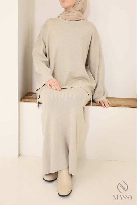 Beiges Damen-Set aus gewebtem Strick von Neyssa Confection