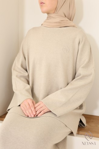Neyssa Confection beige woven knit skirt set for women 2