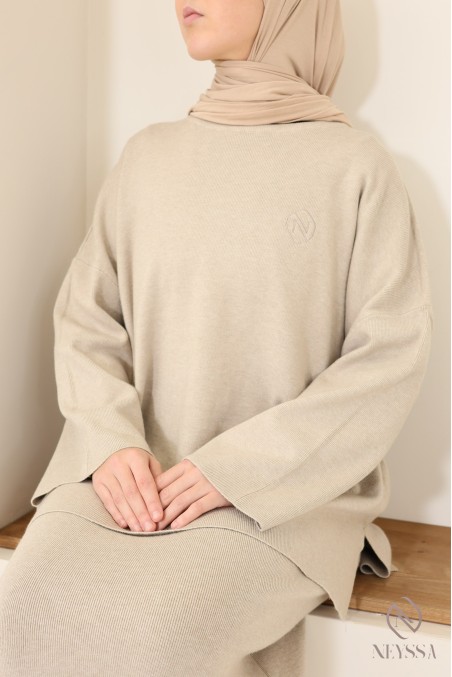 Neyssa Confection beige woven knit skirt set for women