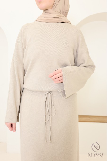 Neyssa Confection beige woven knit skirt set for women