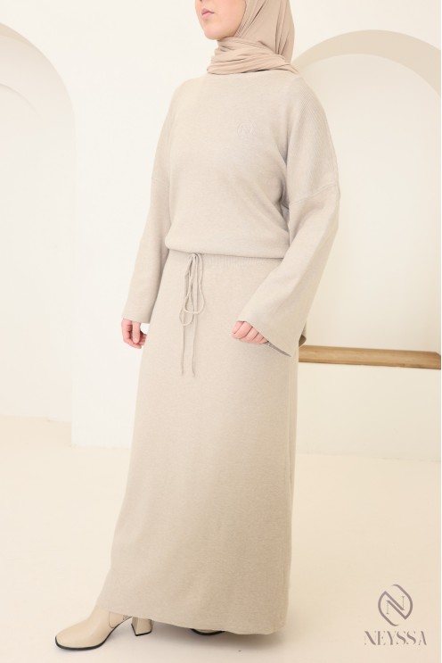 Ensemble jupe beige femme maille tissée Neyssa Confection