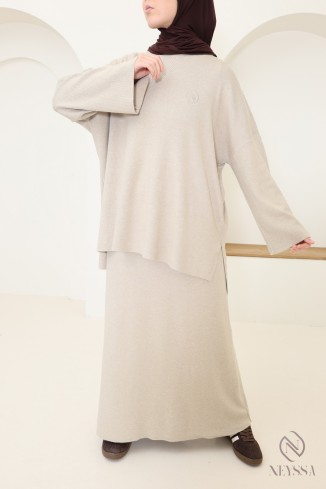 Ensemble jupe beige femme maille tissée Neyssa Confection