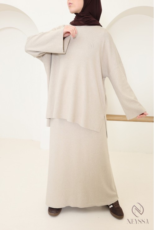 Ensemble jupe beige femme maille tissée Neyssa Confection