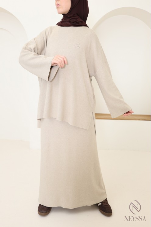 Beiges Damen-Set aus gewebtem Strick von Neyssa Confection