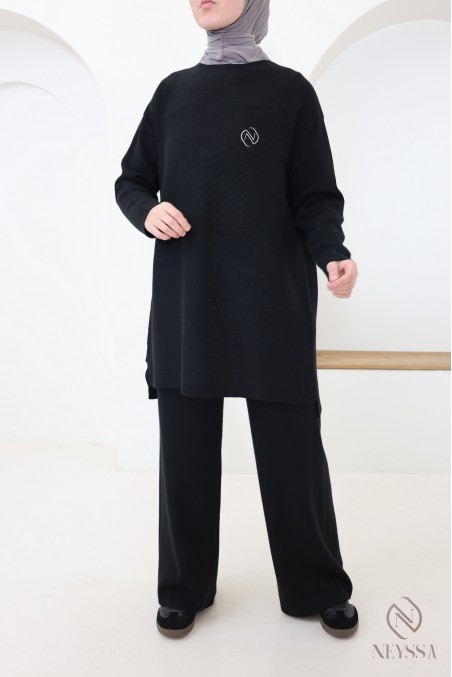 Damen-Set aus Pullover und Hose aus weichem Strick, schlichter Schnitt